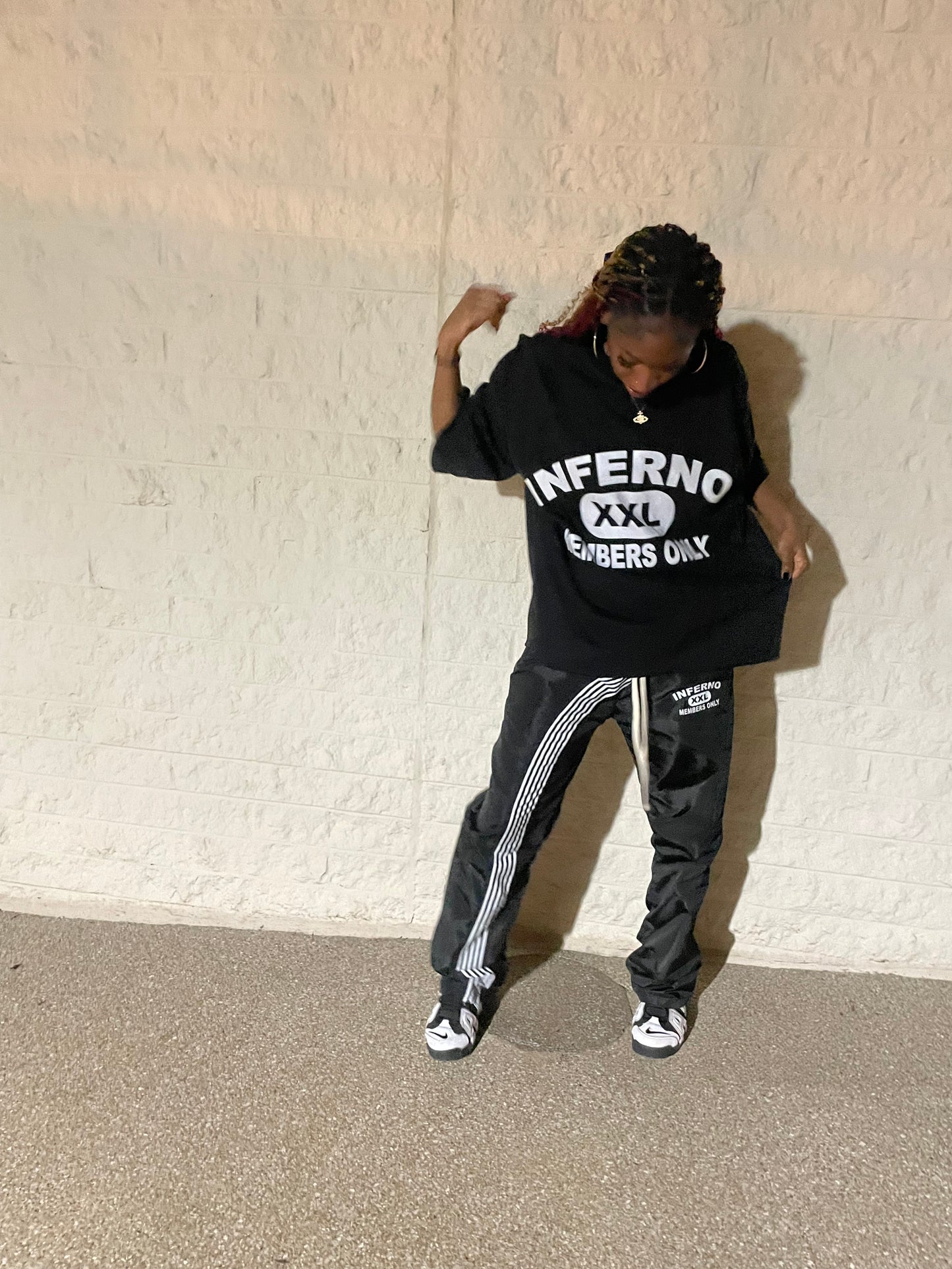 Black Nylon Striped Pants