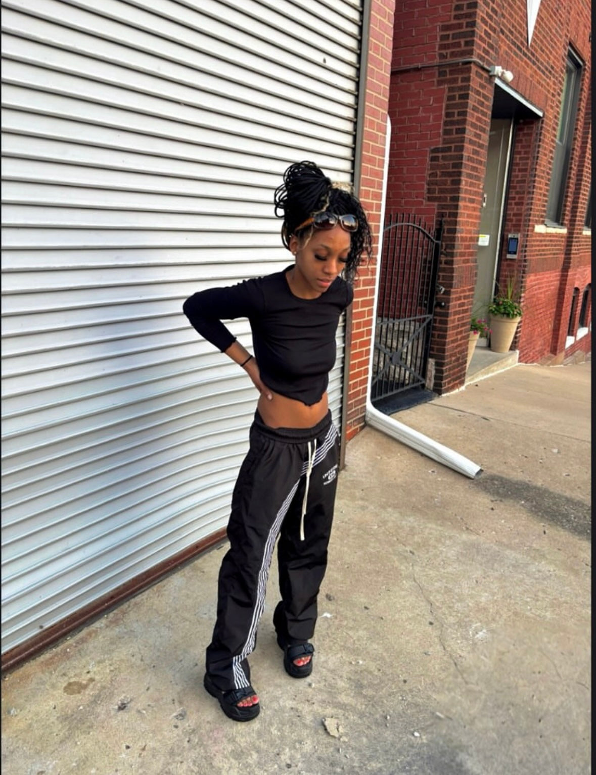 Black Nylon Striped Pants