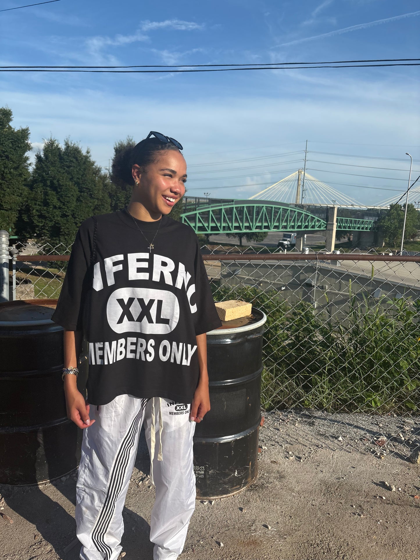 White Nylon Stripped Pants